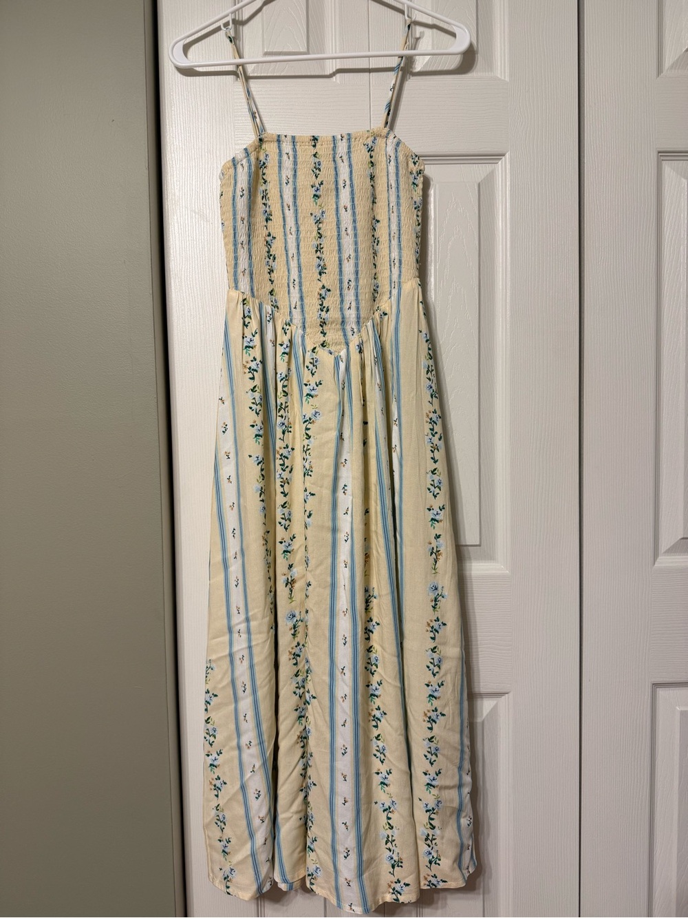 Yellow & Blue Floral Striped Maxi Dress